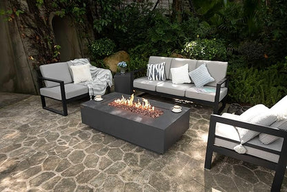 AMS Creations | Madison 60" Rectangular Natural Gas Outdoor Fire Pit Table | Dark Gray Concrete GFRC | Limestone Texture or Surface | Electronic Ignition | Outside Backyard Fireplace