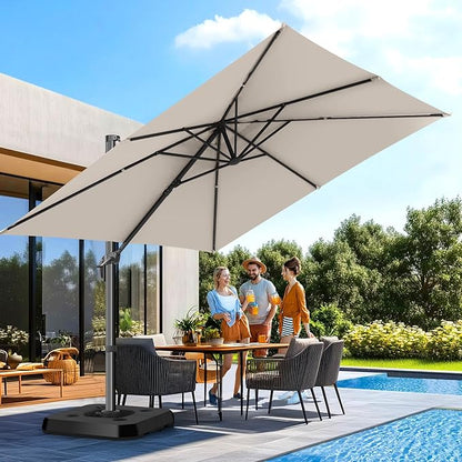 Hotime 10x10ft Large Cantilever Patio Umbrellas - Upgrade and Intensify - with 360 Rotation and 5 Angles Adjustment - Aluminum Offset Pool Umbrella Square Outdoor Umbrella for Patio Garden