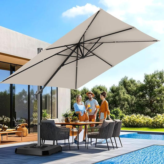 Hotime 10x10ft Large Cantilever Patio Umbrellas - Upgrade and Intensify - with 360 Rotation and 5 Angles Adjustment - Aluminum Offset Pool Umbrella Square Outdoor Umbrella for Patio Garden