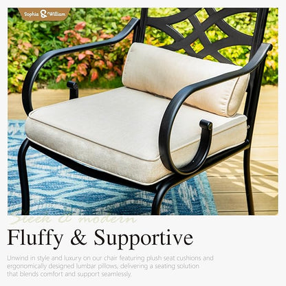 Sophia and William Outdoor Patio Dining Set for 8, Outdoor Table and Chairs, Removable Seat Cushions, 60" Square Black Patio Dining Table
