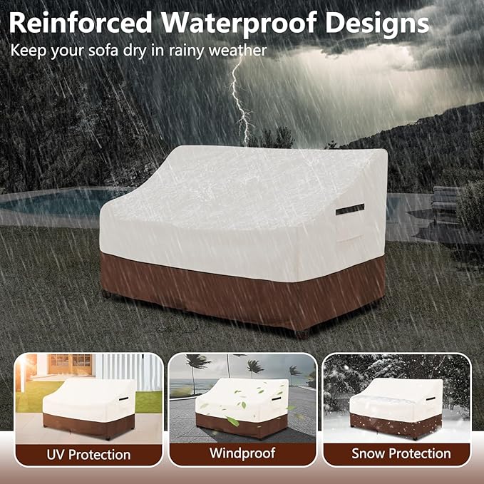 Patio Sofa Covers,100% Waterproof 3-Seater Outdoor Loveseat/Bench Cover,Patio Furniture Covers,85" Wx 38" Dx 35" H,Beige&Brown