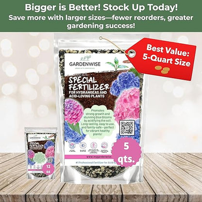 Slow Release Hydrangea Fertilizer with Iron & Sulfur – Indoor & Outdoor Soil Acidifier for Miracle Growth (3 qt)