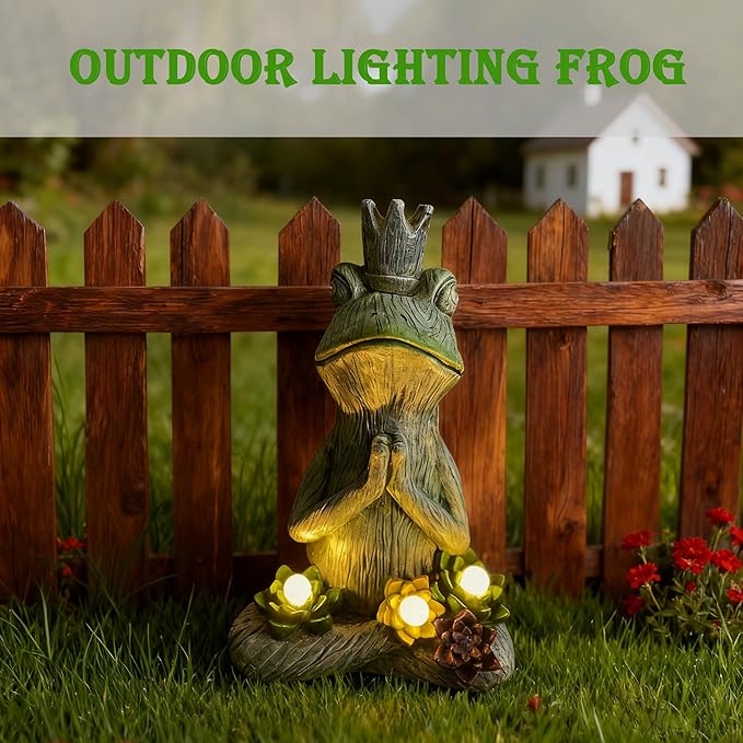 Large Garden Statue Yoga Frog Sustainable Eco-Friendly Solar Lights with LED Sustainability Sculpture Courtyard Balcony Home Decoration（12" Tall