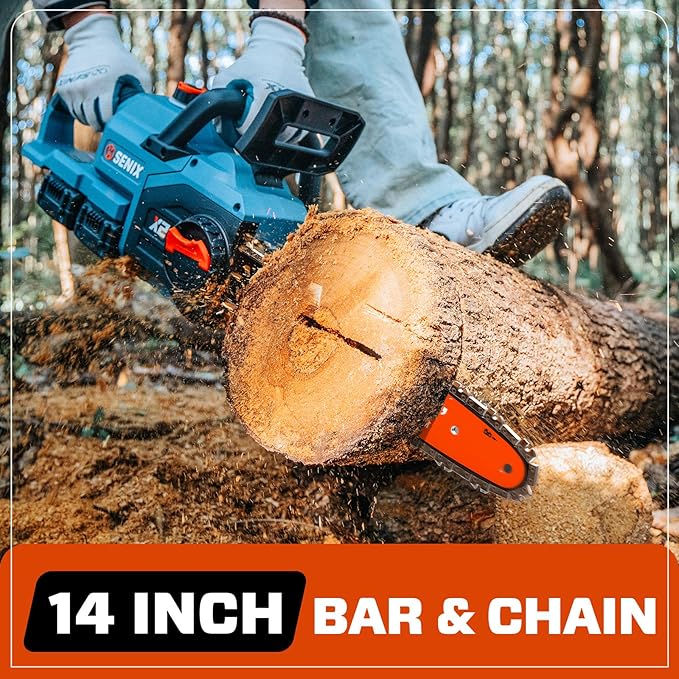 SENIX 40V 14" Electric Chainsaw, Cordless Battery Powered Chainsaw, Brushless Chain Saw, Includes 2x4Ah Batteries & Charger, Garden Tool for Trees, Pruning, Branch Cutting, Yard, Gift, CSX2-M2