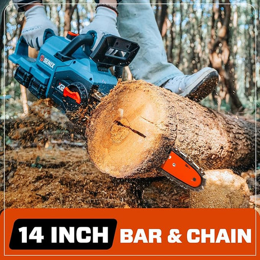 SENIX 40V 14" Electric Chainsaw, Cordless Battery Powered Chainsaw, Brushless Chain Saw, Includes 2x4Ah Batteries & Charger, Garden Tool for Trees, Pruning, Branch Cutting, Yard, Gift, CSX2-M2