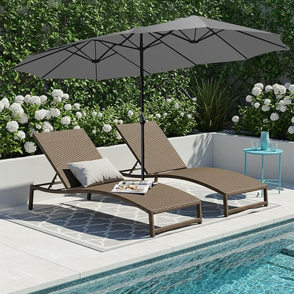 15ft Large Patio Umbrellas with Base Included, Outdoor Double-Sided Rectangle Market Umbrella with Stand, Outside Umbrellas for Poolside Lawn Backyard