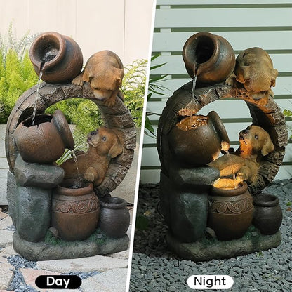 29''H Outdoor Garden Water Fountain,3 Tier Cascading Bowls Dog Waterfall Fountain with Lights for Garden, Patio, Backyard, Deck, Porch and Home Art Decor