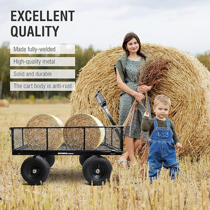 Olympia Tools Steel Garden Cart 1,000lbs 6-cu ft Utility Cart, Heavy Duty Wagon, with Removable Mesh Sides to Convert into Flatbed, Lawn and Utility Wagons Cart