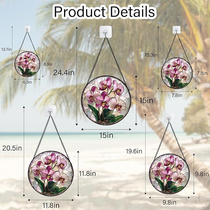 Stained Glass Window Hanging - Pink Purple Phalaenopsis Flowers Sun Catcher for Door Home Decor Plant Suncatcher Christmas Mother's Day Birthday Gifts for Women Men Mom Nana 7.8 in