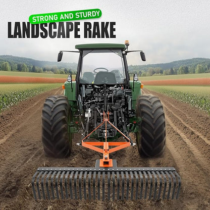 KUAFU 60 in Landscape Rake, 3 Point Rake Compatible with Category-1 Tractor, 360 Degree Rotation Tow-Behind Garden Tool for Compact Tractors for Farm, Garden, Clearing Brush, Raking Arenas 2 Package
