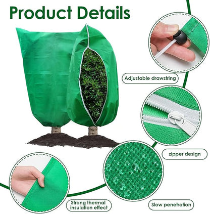 3 Pcs Large Plant Covers Freeze Protection 47.5" X 71.2" ,Reusable Winter Cold Weather Frost Blankets for Outdoor Plants with Drawstring and Zipper,Outdoor Tree Jackets (Green, 2 Pack XL-78.5" x94.5")
