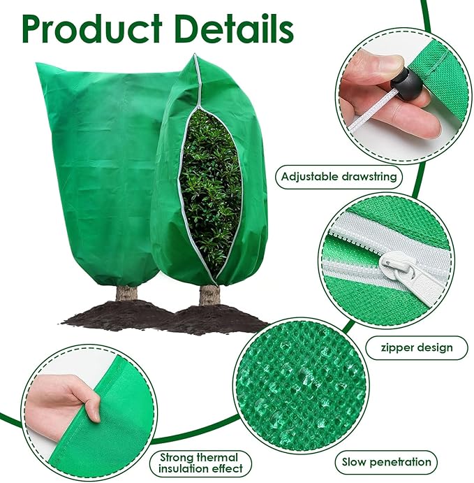 3 Pcs Large Plant Covers Freeze Protection 47.5" X 71.2",Reusable Winter Cold Weather Frost Blankets for Outdoor Plants with Drawstring and Zipper,Outdoor Tree Jackets (M:31.5"*47.5", Green)