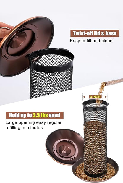 Gtongoko Finch Bird Feeders for Outdoors 2.5 LB Capacity Squirrel Proof Metal Tube Bird Feeders Thistle & Nyjer Seed Hanging Feeder, Copper, 1 Pack
