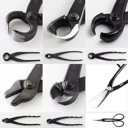 Wazakura Made in Japan 6PCS Bonsai Professional Tool Kit with Roll Bag: Japanese Yasugi Steel Satsuki Bonsai Scissors, Concave Branch Cutter, Knob Cutter, Jin Plier, Wire Cutter, Root Cutter