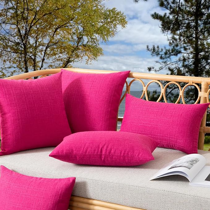 Kevin Textile Pack of 2 Outdoor Waterproof Pillow Covers Valentines Day Decorative Throw Pillow Covers Square Checkered Couch Pillow Covers for Patio Tent Bed Sofa Living Room 24x24 Inch Hot Pink