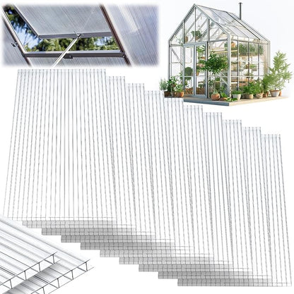 Tatuo 5 Pack 6' x 2' x 0.16'' Polycarbonate Greenhouse Panels Polycarbonate Sheets Twin-Wall Roof Panels Waterproof UV Protected Clear Corrugated Plastic Roofing for Greenhouse Replacement
