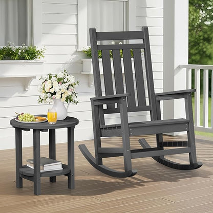 SERWALL Round Outdoor Side Table Set of 4, HDPE Small Adirondack Double End Table, Gary