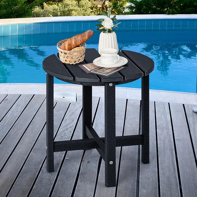 Tangkula Round Outdoor Side Table, 18 Inch Weather Resistant HDPE Adirondack Table, Outdoor Indoor Chairside End Tables, Patio Side Table for Lawn Garden Balcony Backyard, Easy Assembly (2, Black)