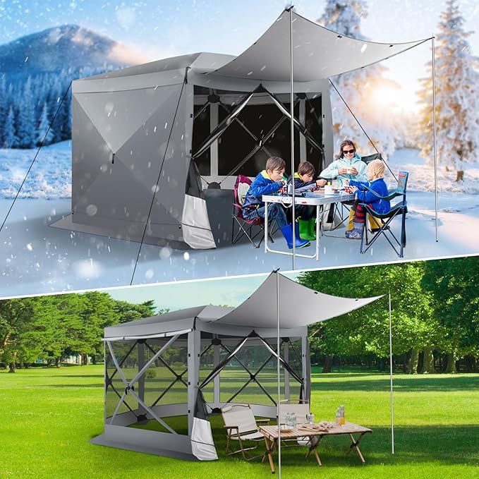 COBIZI 12x12 pop up Gazebo on Clearance Screen Tent for Camping, Scalable Sesign Outdoor Canopy Tent with Extension Support Poles & sidewalls,with Portable Carrying Bag and Ground Stakes,Gray