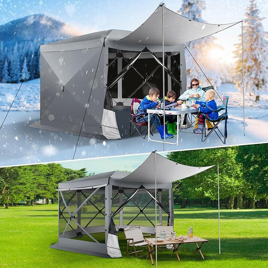 COBIZI 12x12 pop up Gazebo on Clearance Screen Tent for Camping, Scalable Sesign Outdoor Canopy Tent with Extension Support Poles & sidewalls,with Portable Carrying Bag and Ground Stakes,Gray