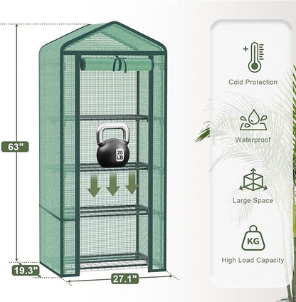 Greenhouse for Indoor Outdoor, Small Plastic Plant Green House 4-Tier Rack Stand Portable Greenhouses with Durable PE Cover for Seedling