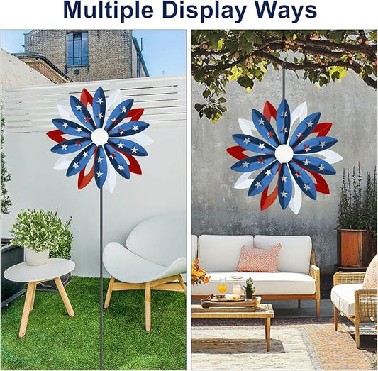 60 inch Kinetic Metal Wind Spinner,Two-Ways Hanging Wind Sculptures with Garden Stake,360 Degrees Kinetic Wind Spinners for Yard and Garden