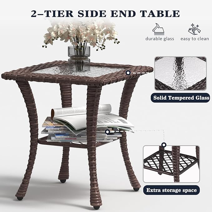 LayinSun 6 Pieces Outdoor Patio Furniture Set, Rattan Wicker Sectional Swivel Rocker Chairs Sets with Ottomans, Swivel Glider Chairs, and Coffee Table