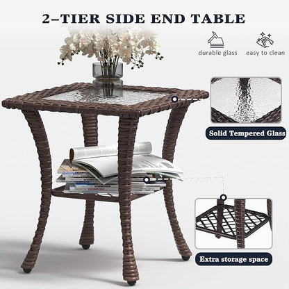LayinSun 5 Pieces Outdoor Patio Furniture Set, Rattan Wicker Swivel Rocker Chairs Sets with Ottomans, Swivel Glider Chairs, and Coffee Table