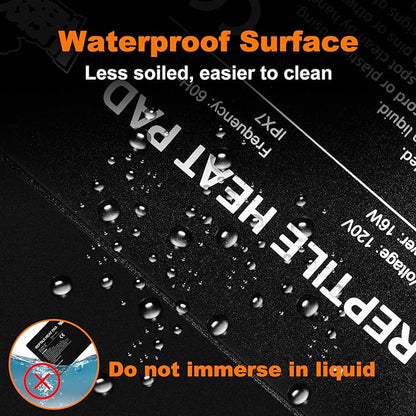 LUCKY HERP Reptile Heat Pad 8x12 Inch 16W Under Tank Terrarium Heating Mat, Reptile Heat Mat, Reptile Heating Pad for Turtle, Lizard, Hermit Crab, Frog, Snake
