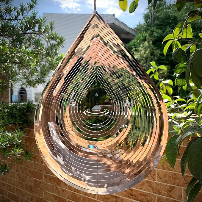 Wind Spinner 3D Water Droplets Shape Highly Reflective Stainless Steel Metal Outdoor Garden Decor,Decorations to Scare Away Yard Birds12in
