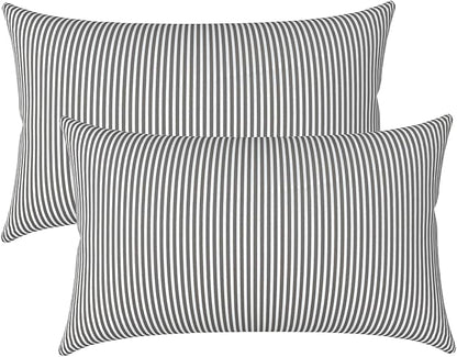 LVTXIII 12×20 Inch Outdoor Lumbar Pillows, Pack of 2 Water Repellent Lumbar Pillow with Inserts, Fluffy Decorative Garden Lumbar Cushions for Home Patio Coach Sofa Use, Topanga Stripe Grey