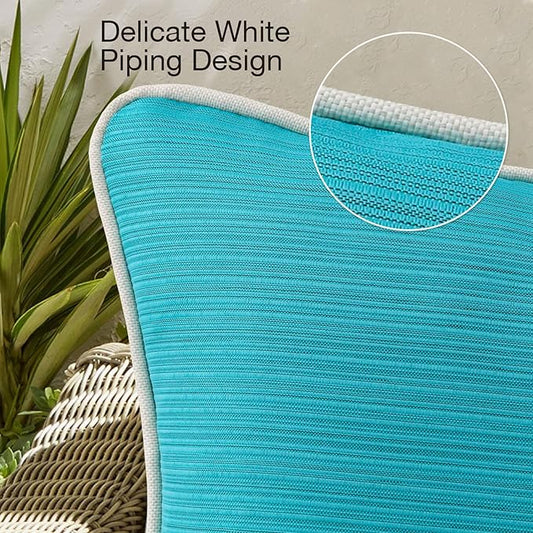 Decorative Outdoor Water Repellent Throw Pillows with Inserts, Set of 4, 20" x12" Pillows for Patio, Backyard, Bed, Couch, and Patio Furniture, Turquoise