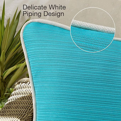Decorative Outdoor Water Repellent Throw Pillows with Inserts, Set of 4, 20" x20" Pillows for Patio, Backyard, Bed, Couch, and Patio Furniture, Turquoise