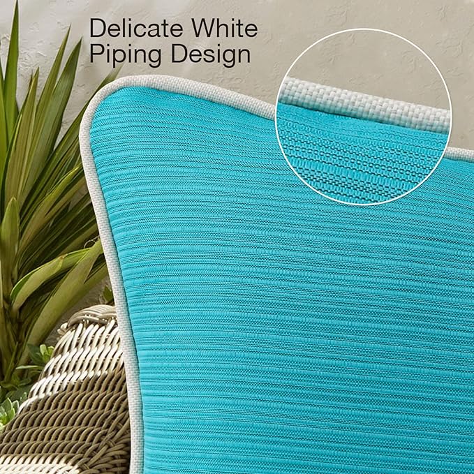 Decorative Outdoor Water Repellent Throw Pillows with Inserts, Set of 4, 18" x18" Pillows for Patio, Backyard, Bed, Couch, and Patio Furniture, Turquoise