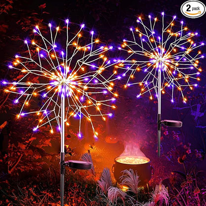 suddus Solar Halloween Lights Outdoor Solar Powered, Upgrade 2-Pack Orange & Purple Solar Firework Lights, Waterproof Garden Light for Yard Pathway Patio Flowerbed Halloween Decorations