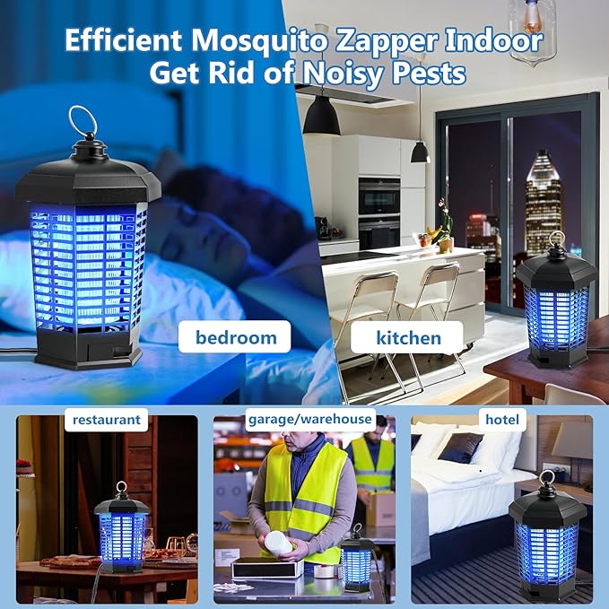 Bug Zapper Outdoor Indoor,Electric Mosquito Zapper Plug in,4200V Rechargeable Fly Trap with ABS Waterproof Cover,Electric Fly Zapper for Home Backyard Camping BBQ,Black