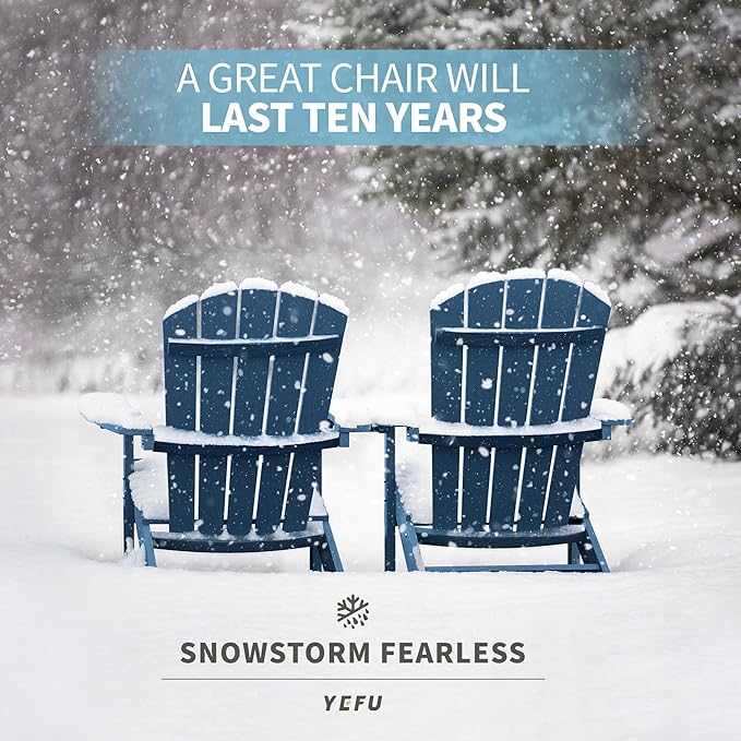 YEFU Adirondack Chairs Set of 4: Outdoor Chair HIPS Plastic Adirondack Chairs - Patio Chairs with Wood Texture - Lawn Fire Pit Deck Porch Garden Chairs for Adults (Navy Blue)