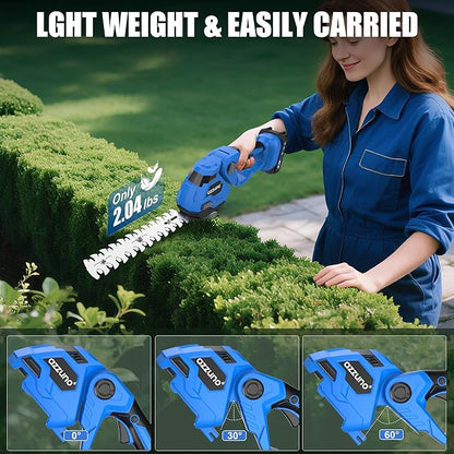 AZZUNO Hedge Trimmer Cordless, 2-in-1 Battery Powered Electric Hedge Trimmer&Grass Shears with Battery and Charger Included,Handheld Grass Cutter Shrub Trimmer for Gardens, Yards, Lawns