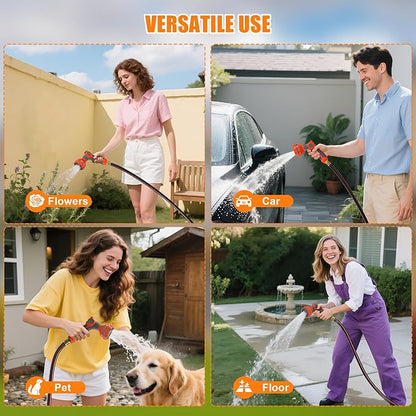 NEOTEC Retractable Garden Hose Reel 1/2 inch x 150ft - Wall Mounted Heavy Duty Hose Reel with 3/4 Inch Brass Fittings & 9-Pattern Nozzle - Auto Rewind System, Any Length Lock, 180° Swivel Bracket