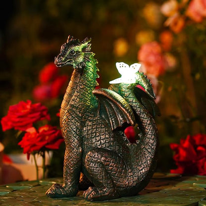 Nacome Dragon Outdoor Statues for Garden: Outside Decor with Butterfly Clearance for Yard Art Lawn Ornaments Porch Patio Balcony Home House - Birthday Gifts for Grandma Mom Women