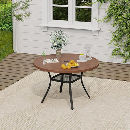 VICLLAX 5 Pieces Outdoor Dining Set, Patio Furniture Set of 4 Patio Swivel Dining Chairs and 41" Patio Round Table with Storage Shelf, Dark Charcoal Chairs & Walnut Tabletop