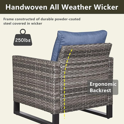 Rilyson Wicker Outdoor Patio Chairs Set of 2-2 Piece Rattan Chairs with Waterproof Wicker,Comfortable Cushions and Sturdy Metal Frame for Outside Porch Deck Backyard(Mixed Grey/Blue)
