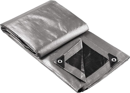 Yescom 12x16ft Heavy Duty Reinforced Poly Tarp 10-mil Waterproof Tarpaulin Ground Sheet Camping Tent Cover with Eyelets Reversible Silver Black Tarps