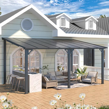 AECOJOY 16' x 10' Gazebo Outdoor Pergola for Patio, Large Wall-Mounted Hard Top 10x16 Lean to Metal Gazebo Shelter Pergolas and Gazebos Clearance with Patio Roof, Heavy Duty Awnings for Patio, Decks