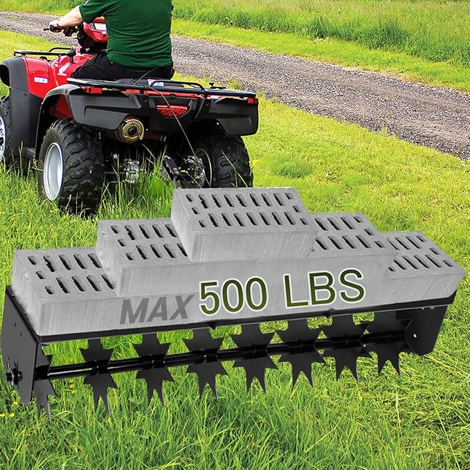 35-Inch Tow Behind Spike Aerator with Galvanized Steel Tines, 500LBS Durable Lawn Aerator Soil Penetrator Spikes Tractor with Extra-Wide Tow Bar for Lawn and Farm