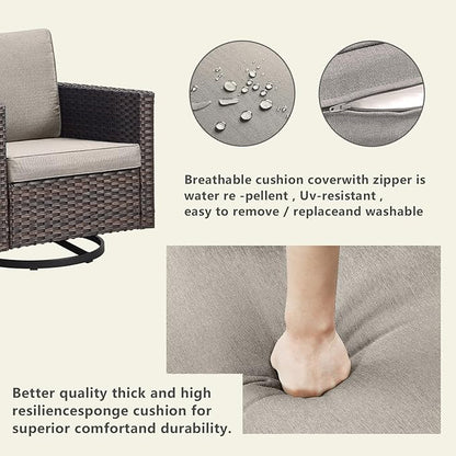 Outdoor Patio Swivel Rocker Chairs - Single Wicker Patio Swivel Rocking Chair with Waterproof Wicker,Comfortable Cushions and Sturdy Metal Frame for Outside Porch Deck Backyard(Brown/Grey/1PC)