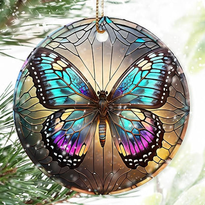 Colorful Ceramic Butterfly Christmas Ornament for Tree, Holiday Decor, Butterfly Lovers Gifts, Christmas Ornament Gift Ideas