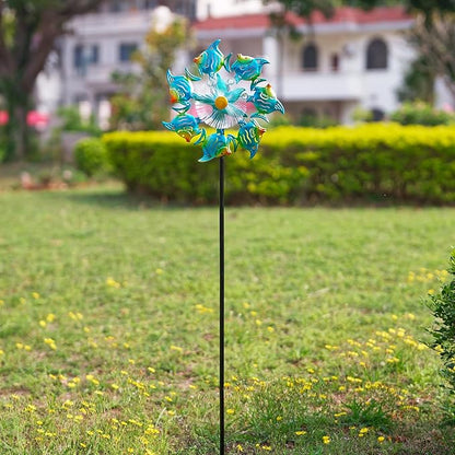 Tropical Fish Solar Wind Spinner Outdoor,51'' Windmill Ocean Theme with Gem Decor Color Changing LED Light Kinetic Wind Sculpture Garden Stakes Yard Art for Patio,Pathway,Lawn,Swimming Pool