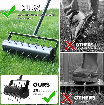 Rolling Lawn Aerator, 42 Spikes Pre-Assembled, Heavy Duty Grass Aerator Tool with Adjustable Handle, Push Grass Aerator for Lawn Care and Healthy Growth