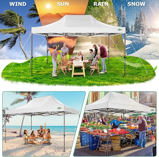 COBIZI 10x15 Pop Up Heavy Duty Canopy with 4 Sidewalls and Hexagonal Legs, Easy up Tent for Parties, Commercial and Wedding, Outdoor Canopy with Roller Bag, Sand Bags, Waterproof & UPF50+ (White)